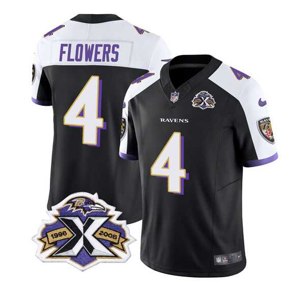 Men & Women & Youth Baltimore Ravens #4 Zay Flowers Black White 2023 F.U.S.E With Patch Throwback Vapor Limited Stitched Jersey